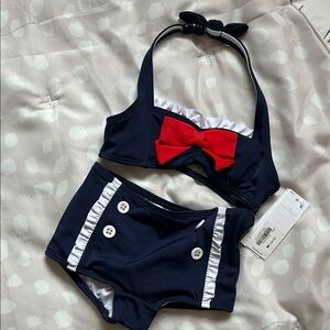 NWT Janie and Jack Navy and Red Bow Bikini Set! 4th of July!